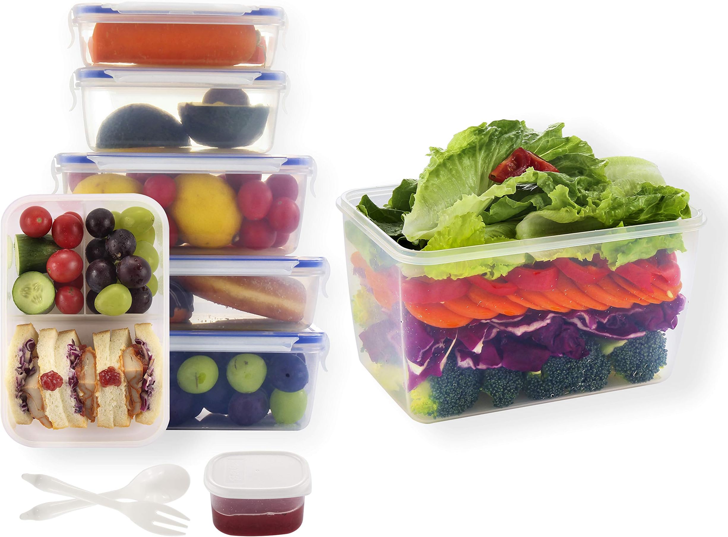 Food Storage Containers with Lids - Clear Plastic Containers Set with Locking Lids - Plastic Containers with Lids BPA Free - for Dishwasher&Microwave&Freezer Safe [7 Piece Set]