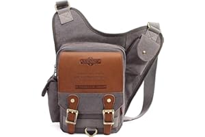 KAUKKO Mens Vintage Canvas Shoulder Messenger Bag Chest Leather Patchwork Messenger Bag