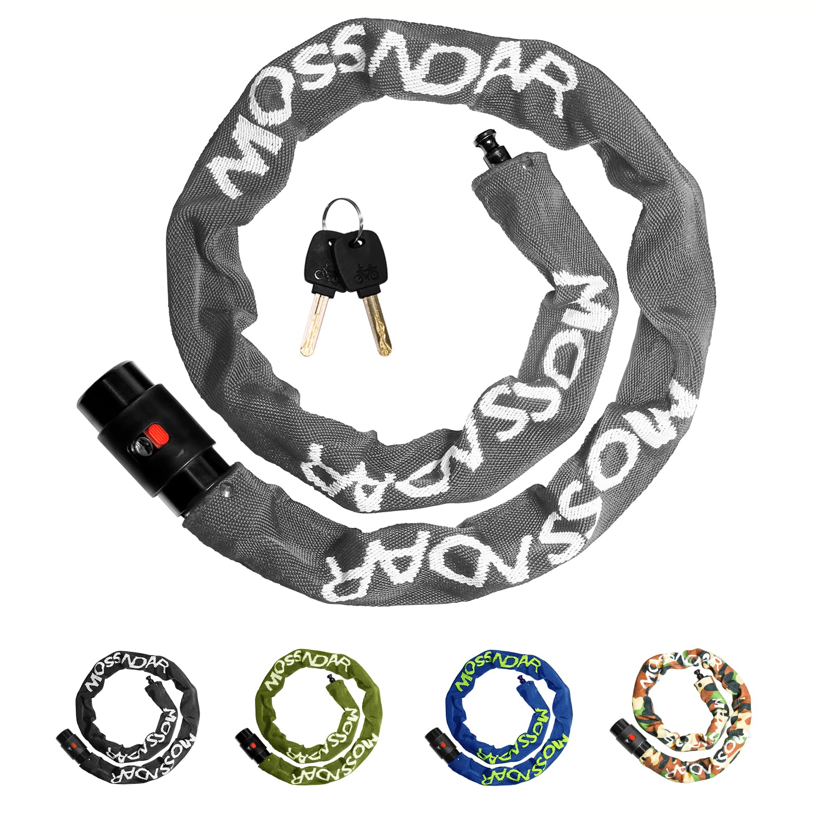 MOSSNDAR Upgraded 8mm 99cm High Security Bike Lock with Knit Pattern Cover, Heavy Duty Anti-Theft Cycling Lock for Motorbike, MTB, Gate, Scooter