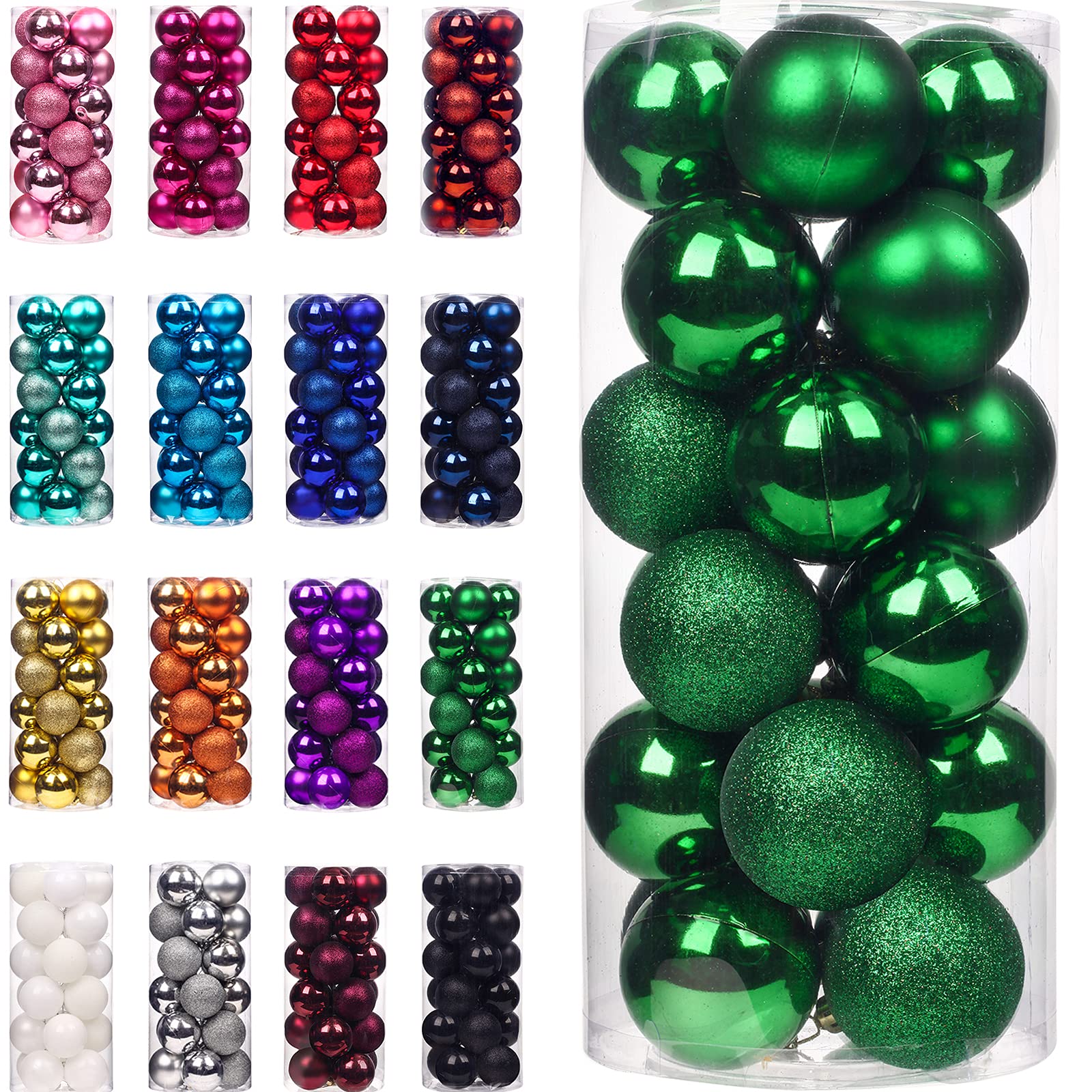 Emopeak 24Pcs Green Christmas Ornaments for Tree Decor, 1.57 Inch Mini Christmas Balls Ornaments, Shatterproof Xmas Hanging Baubles for Holiday Wedding Party Decoration