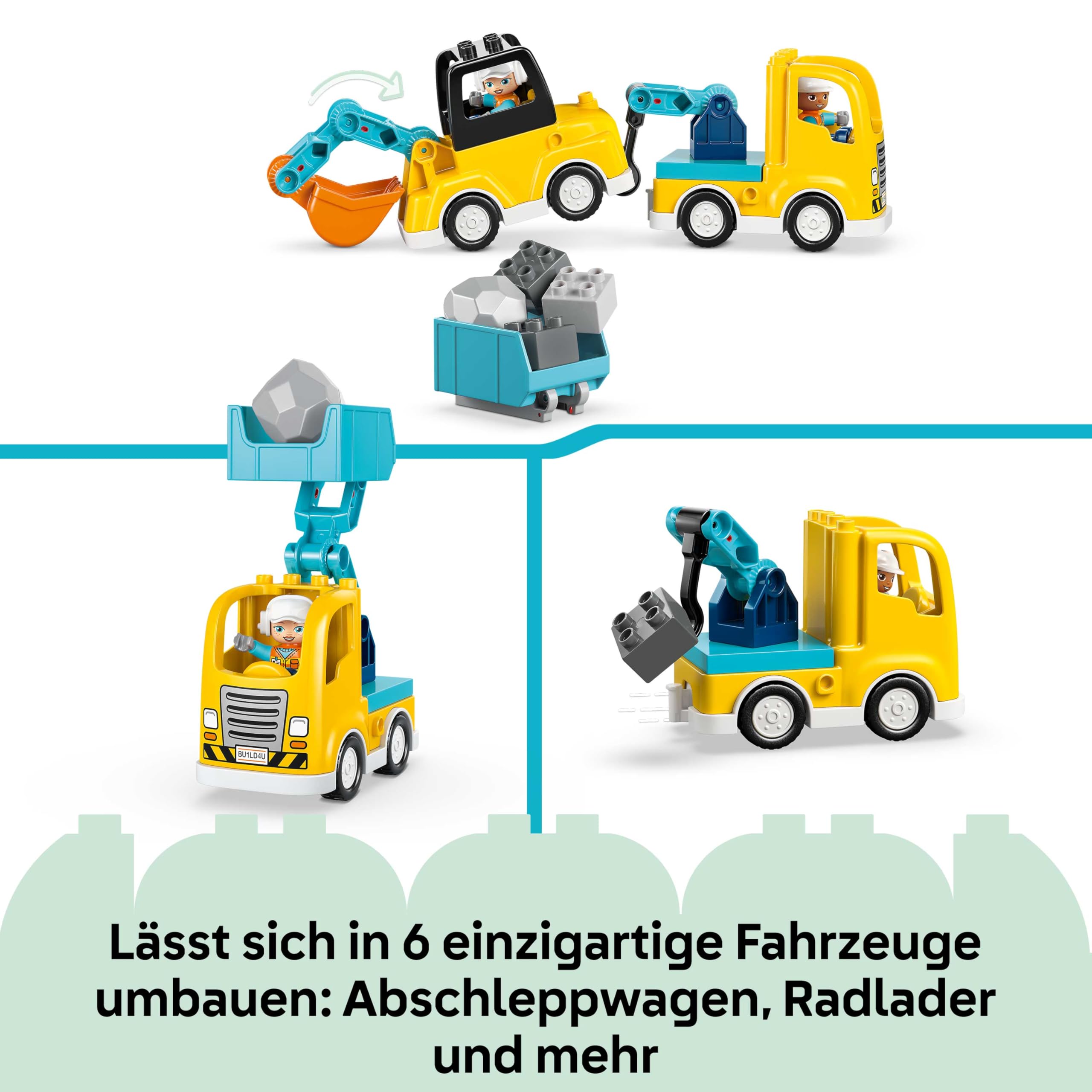 LEGO DUPLO 3-in-1 Baufahrzeuge - Pädagogisches Montessori Spielzeug für Kleinkinder mit Lastwagen, Bagger und Radlader - Geburtstagsgeschenk für Jungen und Mädchen ab 2 Jahren - 10475 4