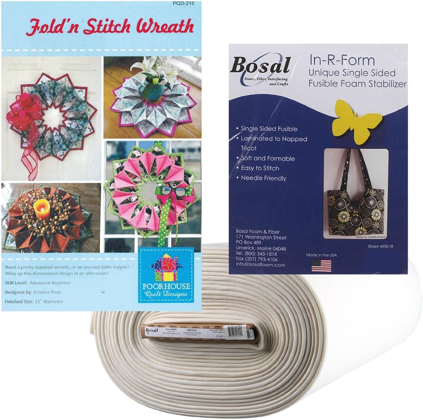 Fold ‘n Stitch Wreath Kit: Pattern, Bosal Foam Stabilizer ~ 1, 2, 3, or 4 (With Foam to Make 4 Wreaths)