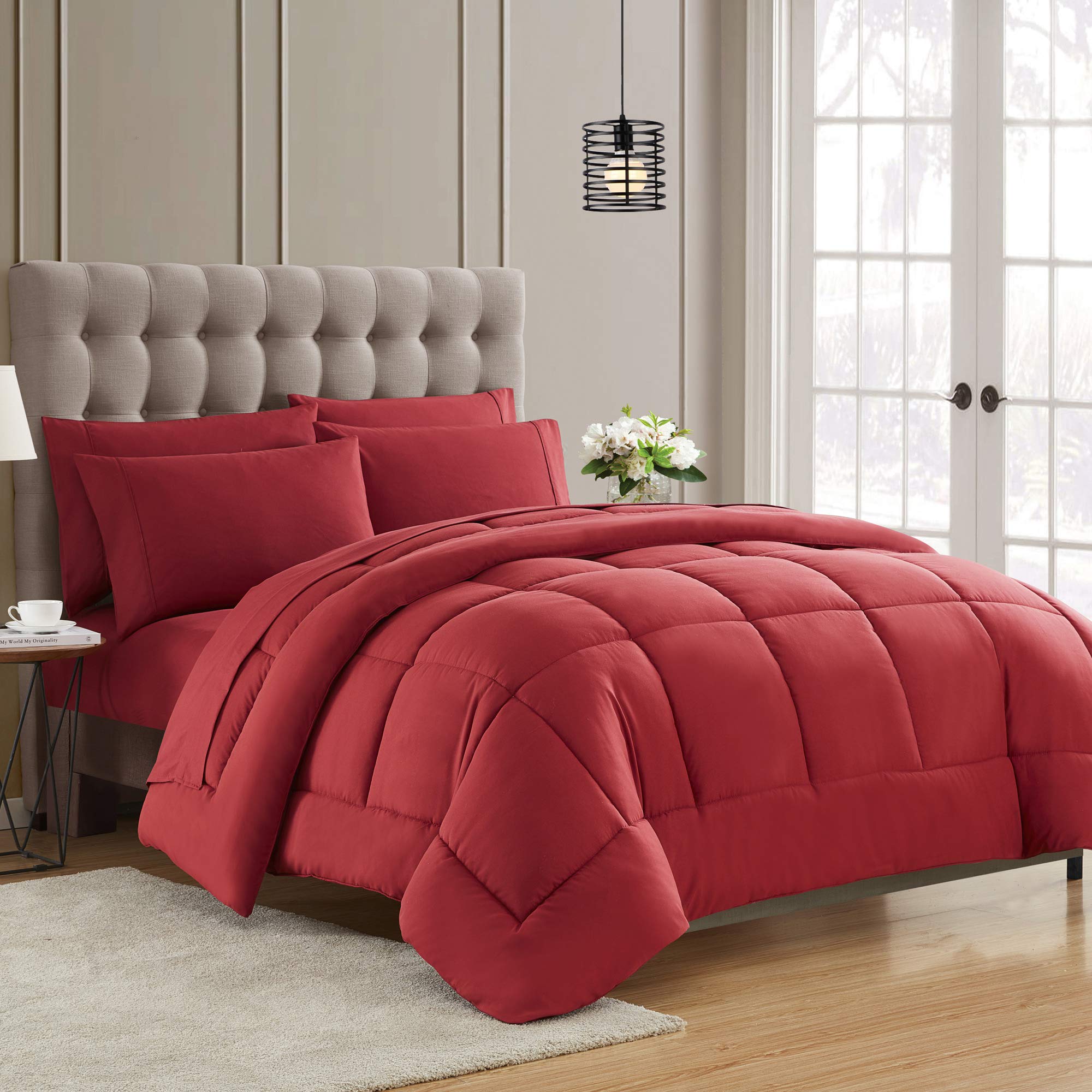 Sweet Home Collection Down Alternative Comforter All Season Warmth Luxurious Plush Loft Microfiber Fill Duvet Insert Bedding, King, Burgundy (Pack of 8) Image