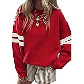 SELINK Womens Varsity Striped Oversized Sweatshirt Crewneck Long Sleeve Casual Fashion Pullover Top Fall Outfits