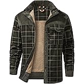 Gihuo Men's Long Sleeve Sherpa Lined Shirts Outdoor Warm Flannel Plaid Jacket Button Down Fleece Coats