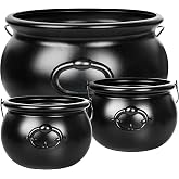 3 PCS Halloween Cauldron, Black Plastic Witch Cauldron Pots for Party Decor | 12.6" and 7.68", Handle Design, No Rough Edges, Candy Holder, Halloween Decor, Witch Spooky Punch Bowl, Trick or Treat