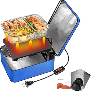 SabotHeat Mini Portable Oven - 120V 90W Fast Heating Portable Microwave with On/Off Switch for Reheating & Raw Food Cooking, Portable Food Warmer Lunch Box for Office, Travel, Home Kitchen(Blue)