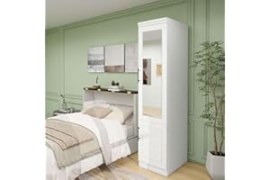 LivelyLodge 71" High Wardrobe, Wood Closet Wardrobe with Mirror for Bedroom, Bedroom Armoire Wardrobe Closet with Hanging Rods, Wooden Armoire Wardrobe Closet with Door Wooden Wardrobe Closet, White