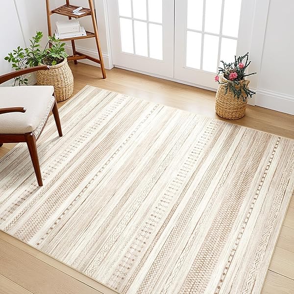 BORAYA AREA RUGS FOR LIVING ROOM: 6X9 WASHABLE BOHO RUG FOR BEDROOM LARGE NEUTRAL BOHEMIAN MOROCCAN FARMHOUSE GEOMETRIC DINING ROOM RUGS ULTRA SOFT FLOOR CARPET INDOOR FOR HOME OFFICE – BROWN