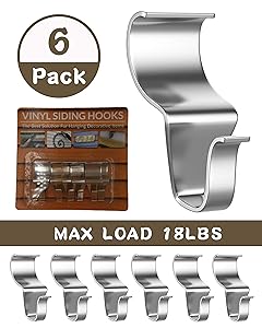 Vinyl Siding Hooks Hanger - Heavy Duty Stainless No-Hole Needed Vinyl Siding Clips for Hanging- Vinyl Siding Hooks for Outdoor Decorations 20 Pack (6)
