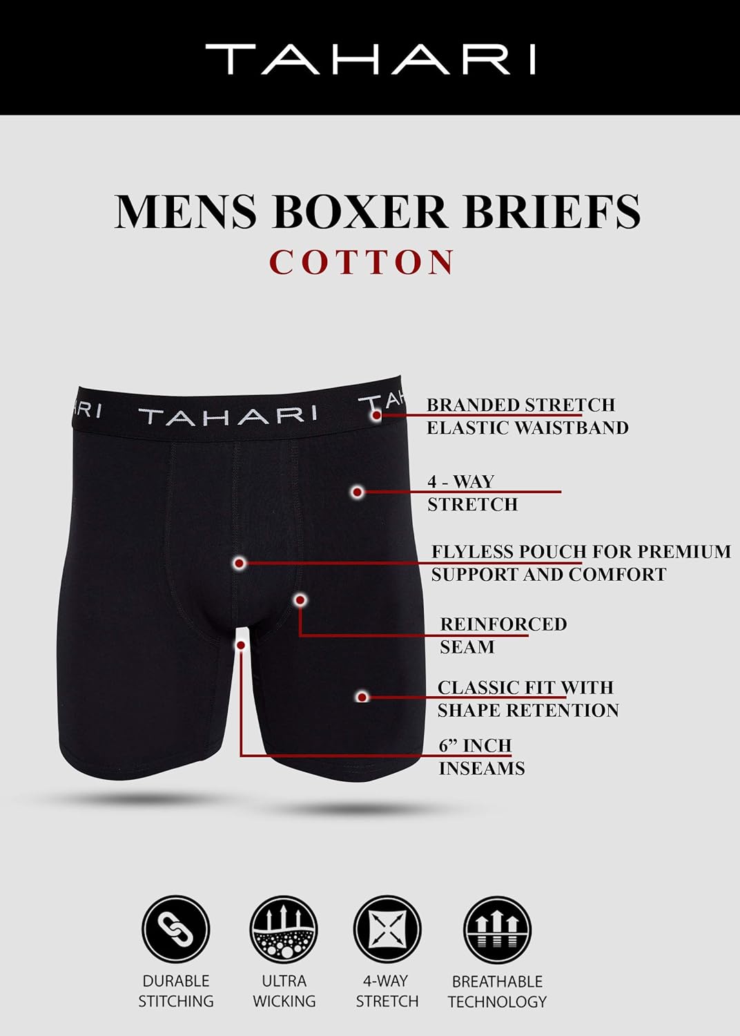 Tahari Mens Underwear Multi Pack Premium Comfort Cotton Boxer Brief Set Available in S,M,L,XL: Clothing