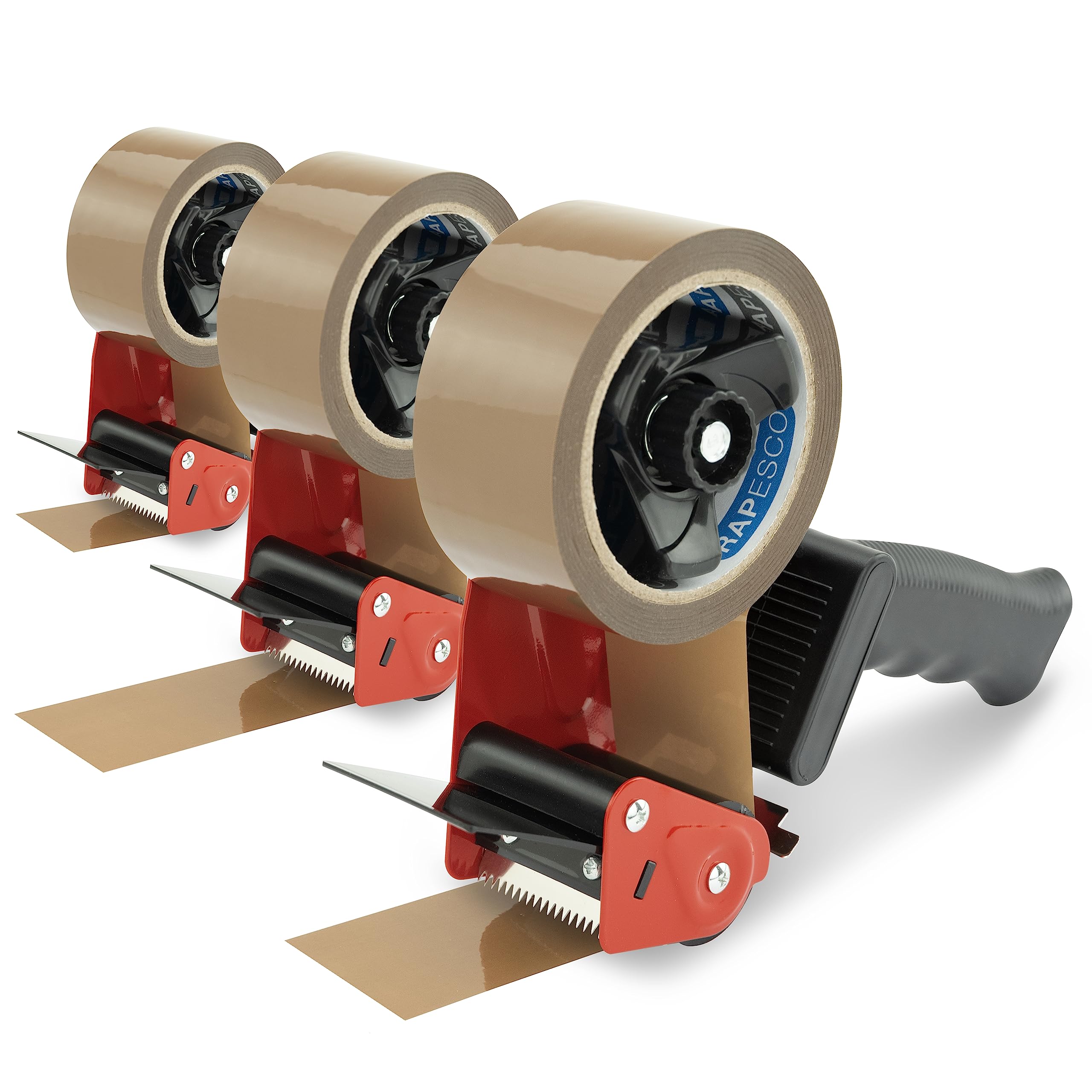 Rapesco 1742 Business Pack: 3 Germ-Savvy Antibacterial 960 Tape Dispensers and 3 Brown Packing Tapes