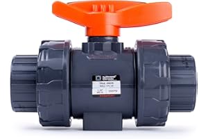 HYDROSEAL Kaplan 1 1/4" PVC True Union Ball Valve with Full Port, ASTM F1970, EPDM O-Rings and Reversible PTFE Seats, Rated at 200 PSI @73F, Gray, 1 1/4 inch Socket (1 1/4")