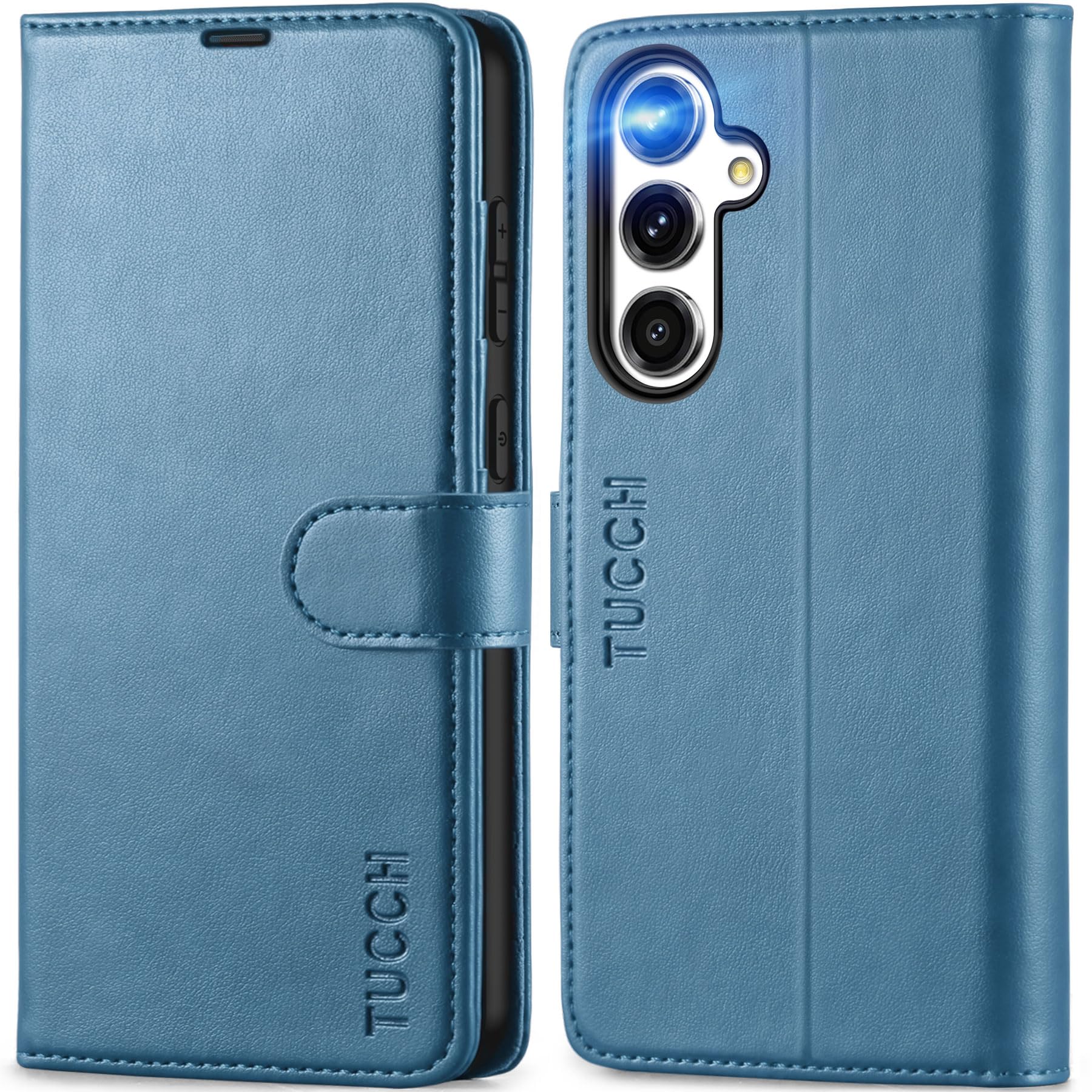 TUCCH Case for Galaxy S24 FE (6.7") 2024, Magnetic PU Leather Wallet Protective Flip Foldable Cover with[RFID Blocking]Card Holders[Kickstand][Shockproof TPU]Compatible with Galaxy S24 FE, Lake Blue