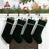 LaRandom 4 Pcs Velvet Christmas Stockings 20 Inch Large Green Xmas Stockings with Scalloped Gold Edge Hanging Soft Velvet Decoration for Christmas Family Holiday Fireplace Mantel Ornaments