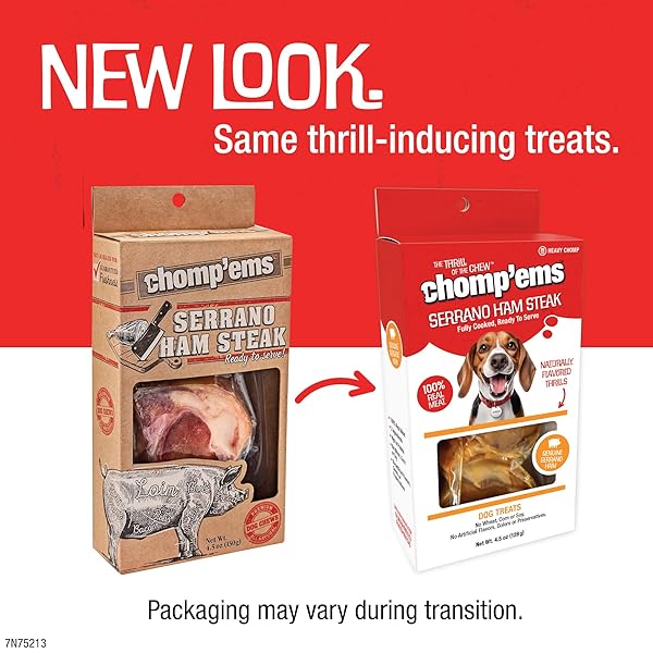 RUFFIN’ IT CHOMP’EMS SERRANO HAM STEAK, 1 PACK – HEALTHY, PROTEIN RICH TREATS FOR DOGS – LONG LASTING DOG CHEWS