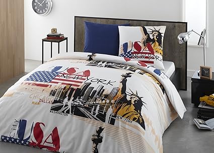 Home Linen Parure Housse De Couette Flanelle 100 Coton City U S A 240x220 Cm 2 Taies D Oreiller 65x65 Cm Housses De Couette En Flanelle Housse De Couette Rabat Forme Bouteille