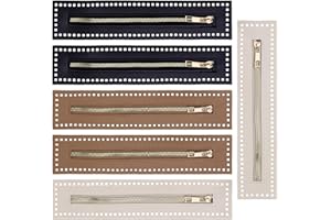 Realand 6 Pieces PU Leather Crochet Zipper with Holes 27 cm/10.6 in, Metal Zippers for Sewing Frame Fastener for DIY Clothing