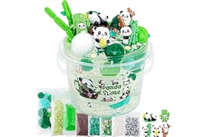 OKAYBEE 10 FL OZ Panda Clear Slime Bucket, Big Slime Kit with Slime Clay, Slime Party Favors for Kids, Glimmer Crunchy Slime Includes 9 Packs of Slime Add-ins, Super Soft and Non-Sticky