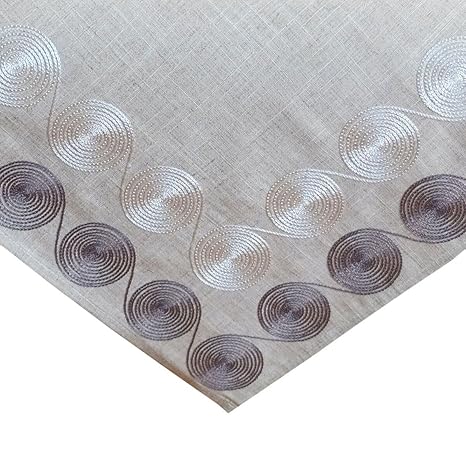 Tischdecke 85 x 85 cm Mitteldecke natur weiß grau Kurbelstickerei Kreise Leinenoptik