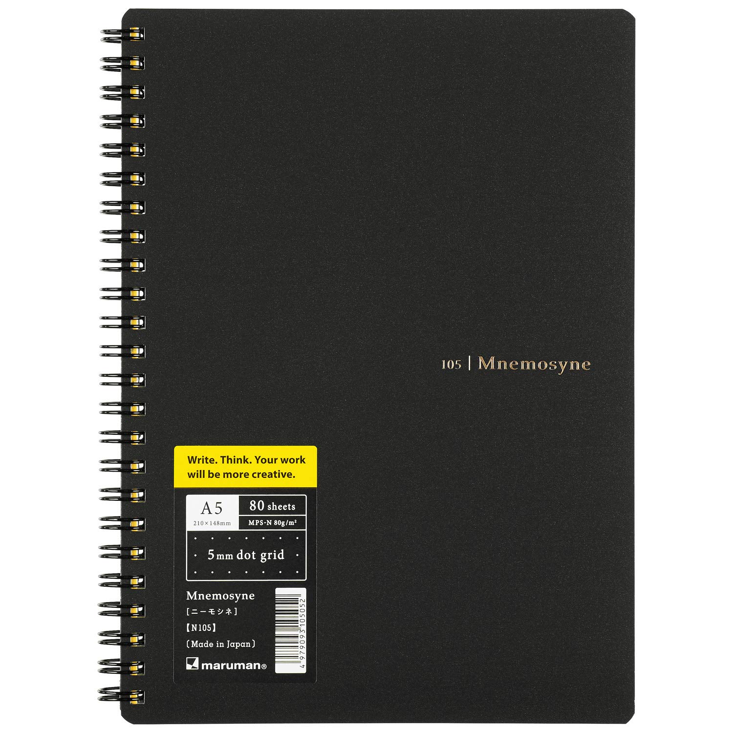 Maruman Mnemosyne Notebook 8.27 x 5.83 Inches (A5), 5 mm Dot Grid, 80 Sheets (N105), White
