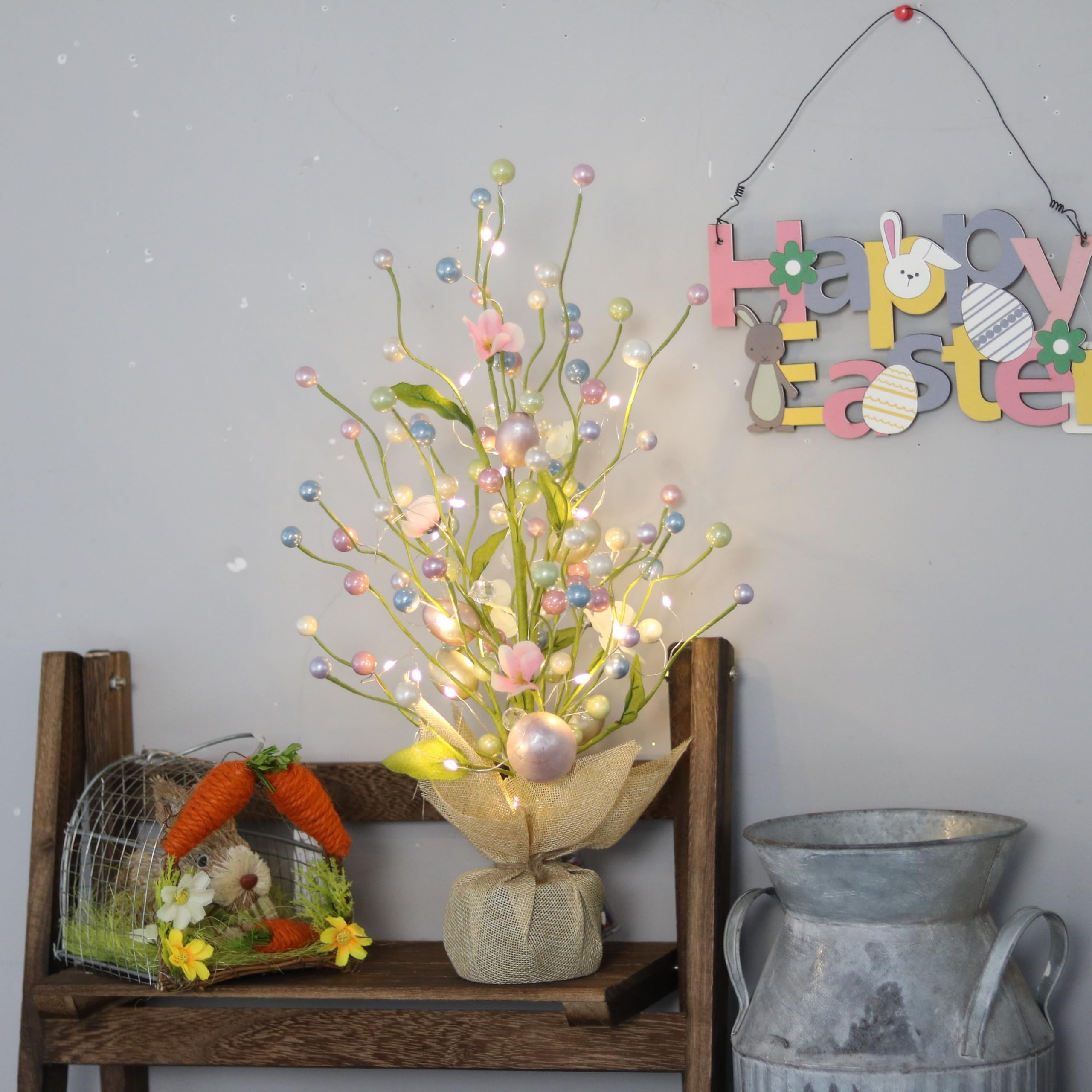 Easter Tree Decoration for Tabletop,Lighted Easters Trees with LED Lights,48cm Artificial Easter Egg Tree Ornament for Easter Indoor Bedroom Home Holiday Party Spring Decor (Colourful 1)