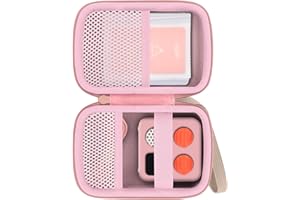 Baval Storage Case Compatible with Yoto Mini (2024 Edition) Kids Screen-Free Bluetooth Audio Player,Transparent Card Bag can hold up to 36 cards(Pink Case,Beige Zipper)