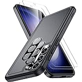 SPIDERCASE Designed for Samsung Galaxy S23 Case, [10 FT Military Grade Drop Protection], 2 Pack [Tempered Glass Screen Protector+Camera Lens Protector] Heavy Duty Shockproof Case, Black