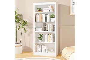 71 in Tall Bookcase, Wooden Bookshelf with 5 Tiers, Floor Standing Display Shelves, Modern Ivory White Shelf for Living Room,