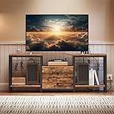 YATINEY TV Stand with Power Outlet Up to 60 Inch, Entertainment Center with 2 Fabric Drawers, TV Console Table with Open Storage Shelves for TVs, Cable Management, for Living Room, Bedroom, DS14UBRY1