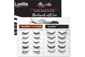 Luxillia Magnetic Eyelashes with Eyeliner 13 Piece Set, Most Natural Looking Magnetic Lashes Kit with Applicator, Best 8D, 3D Look, Reusable Fake Eye Lash, No Glue, Strongest Waterproof Liquid Liner