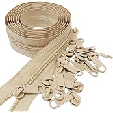 MebuZip #5 Nylon Coil Zippers by The Yard Bulk for Sewing 10 Yards (Beige) | Zipper Roll Zipper Tape with 25pcs Pulls for Sewing Tailor DIY Craft Bags Pillows