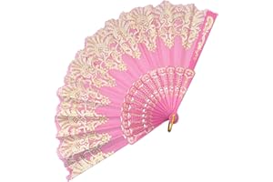 EOSAU Handheld Chinese Folding Fan Hand Fans for Women Foldable Bulk for Party Wedding Church Dancing (Pink)