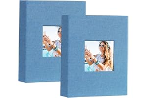Artmag Small Photo Album 4x6-Clear Pages, Pack of 2 Linen Cover with Front Window, Each Small Album Holds 52 Photos,Artwork o