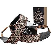 Padwa Lifestyle Mystic Grey Embroidered Camera Strap - Double Layer Cowhide Ends,2" Cotton Woven Camera Straps, Adjustable Vintage Neck&Shoulder Strap for All DSLR Cameras,Great Gift for Photographers