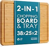 LARHN Premium Organic 2-in-1 Large Wooden Chopping Board & Serving Tray