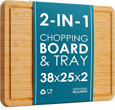 LARHN Premium Organic 2-in-1 Large Wooden Chopping Board & Serving Tray