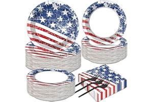 QYEAHKJ 50 Guests Patriotic Party Plates and Napkins Tableware Set Memorial Day 4th of July American Flag Birthday Party Supplies Independence Day Dinnerware Favors Veterans Day Decorations for Kid Boys Girls