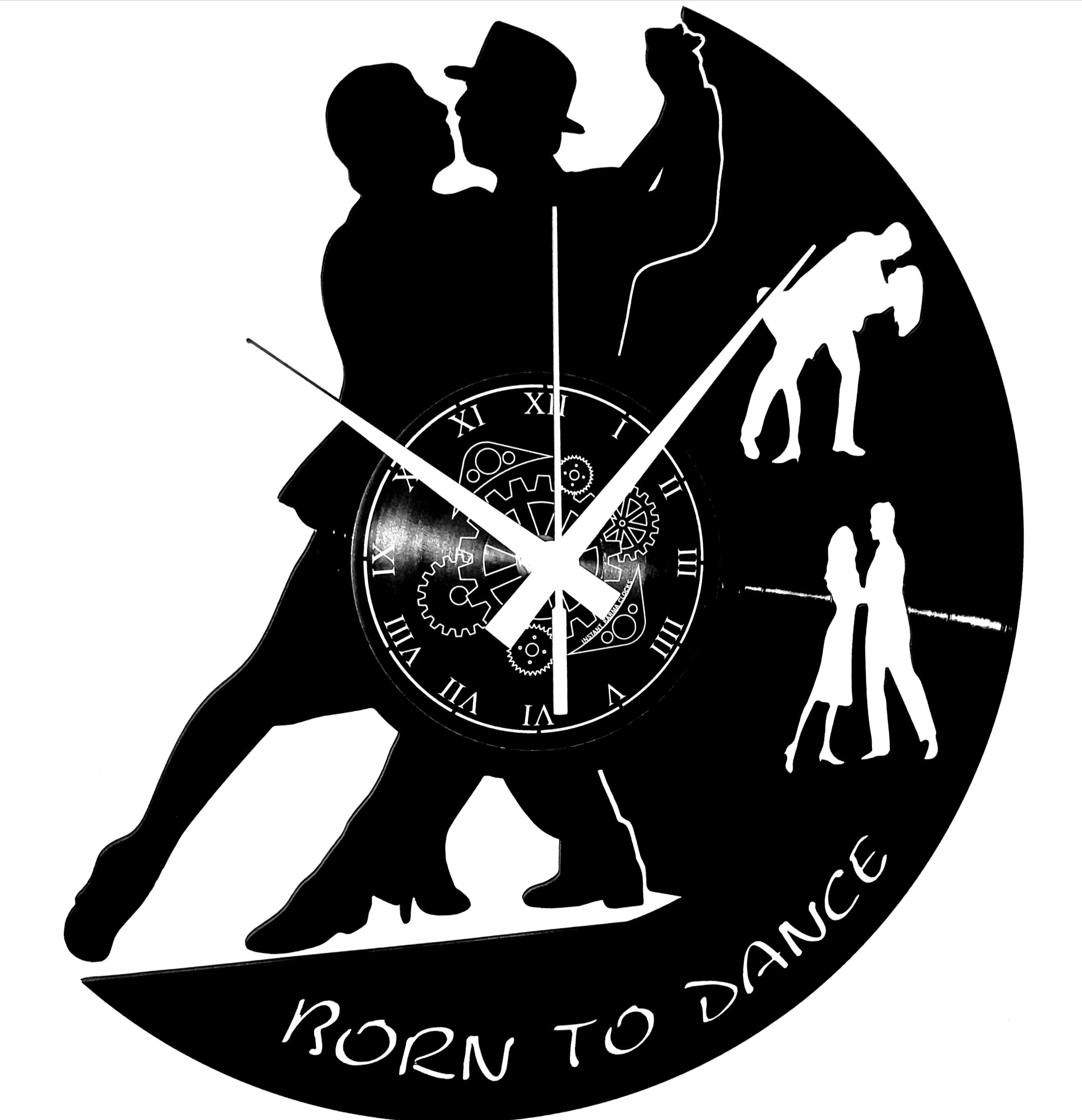 Instant Karma Clocks | Born to Dance Wall Clock with Romantic Dancers Silhouette | Silent No-Ticking | Perfect for Bedroom, Office, Studio, Cabin, Living Room | Unique Decoration