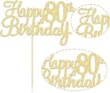 Gyufise Gold Happy 80th Birthday Cake Topper Pack of 3 Glitter Picks view 3