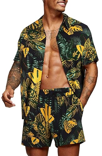 COOFANDY Men's Flower Casual Button Down Short Sleeve Hawaiian