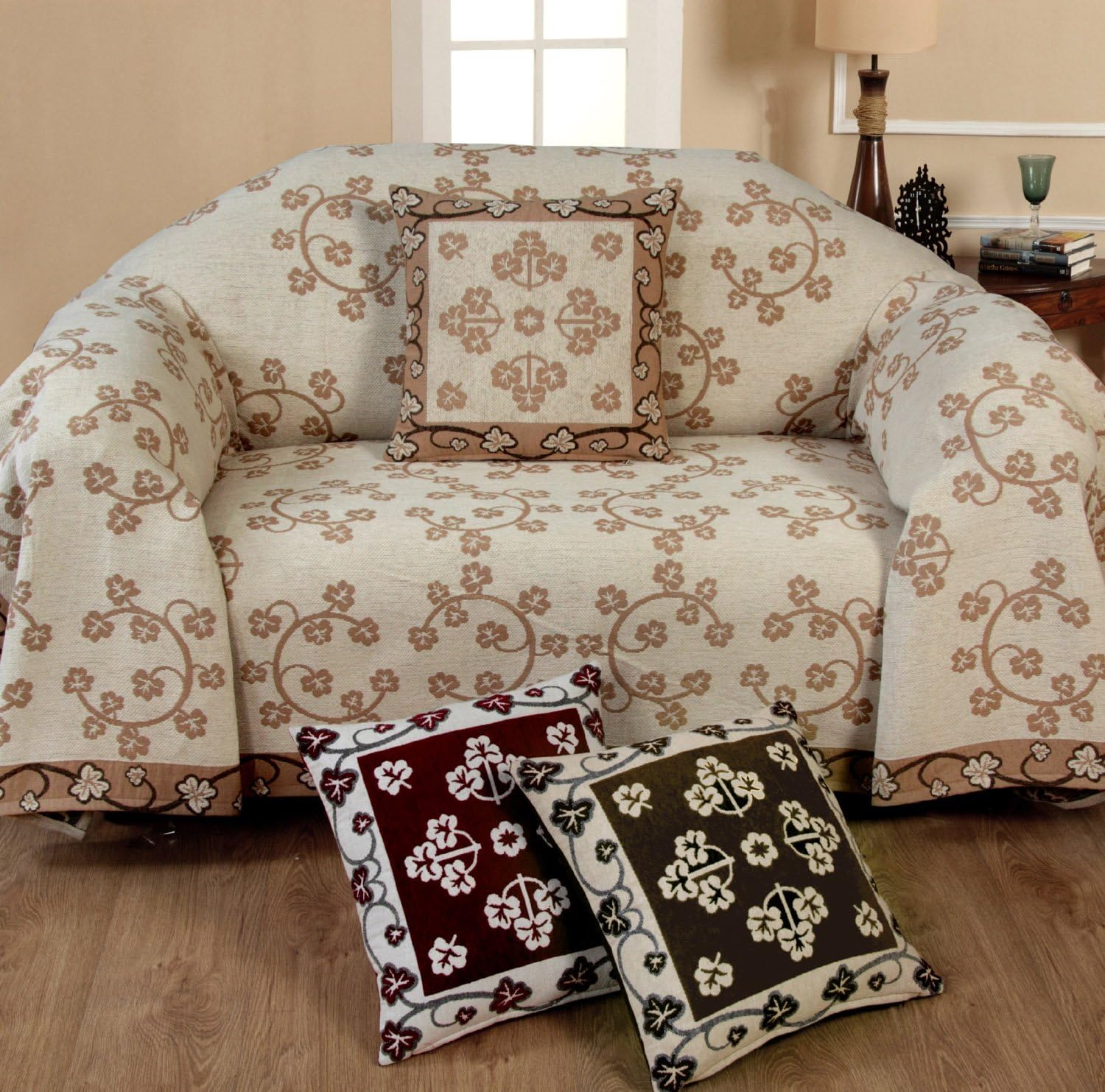 Chenille Floral Throw 1 Seater Cream Sofa Settee Chair Throw Decorative Chic Soft Stylish