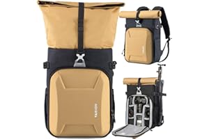 TARION XH Camera Backpack Waterproof Camera Bag Hard Shell Roll Top Expandable Large Camera Backpack 18.5L | 15" Laptop Compartment with Waterproof Rain Cover for Women Men Photographer Lens Tripod