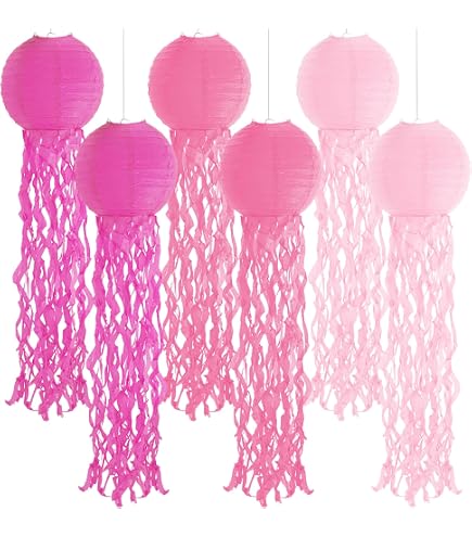 Jellyfish Paper Lanterns – Set Of 6 Pink Blue Purple Hanging Lanterns For Under The Sea Party, Mermaid, Ocean Theme, Birthday Decor, Easy Assembly - View #9