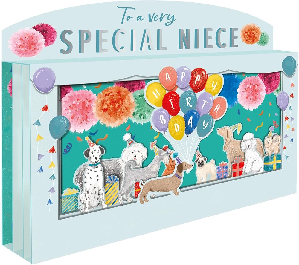 Second Nature 3D Party Dogs Birthday Card for Niece SPT035