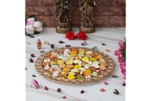Webelkart Premium Flowers Chappan Bhog Thali/ Decorative Poojan Thali For temple And Pooja Room Decor- Traditional Pooja Thali,56 Bhog Thali for laddu Gopal ( 15.5 Inches) And Sweets not included For