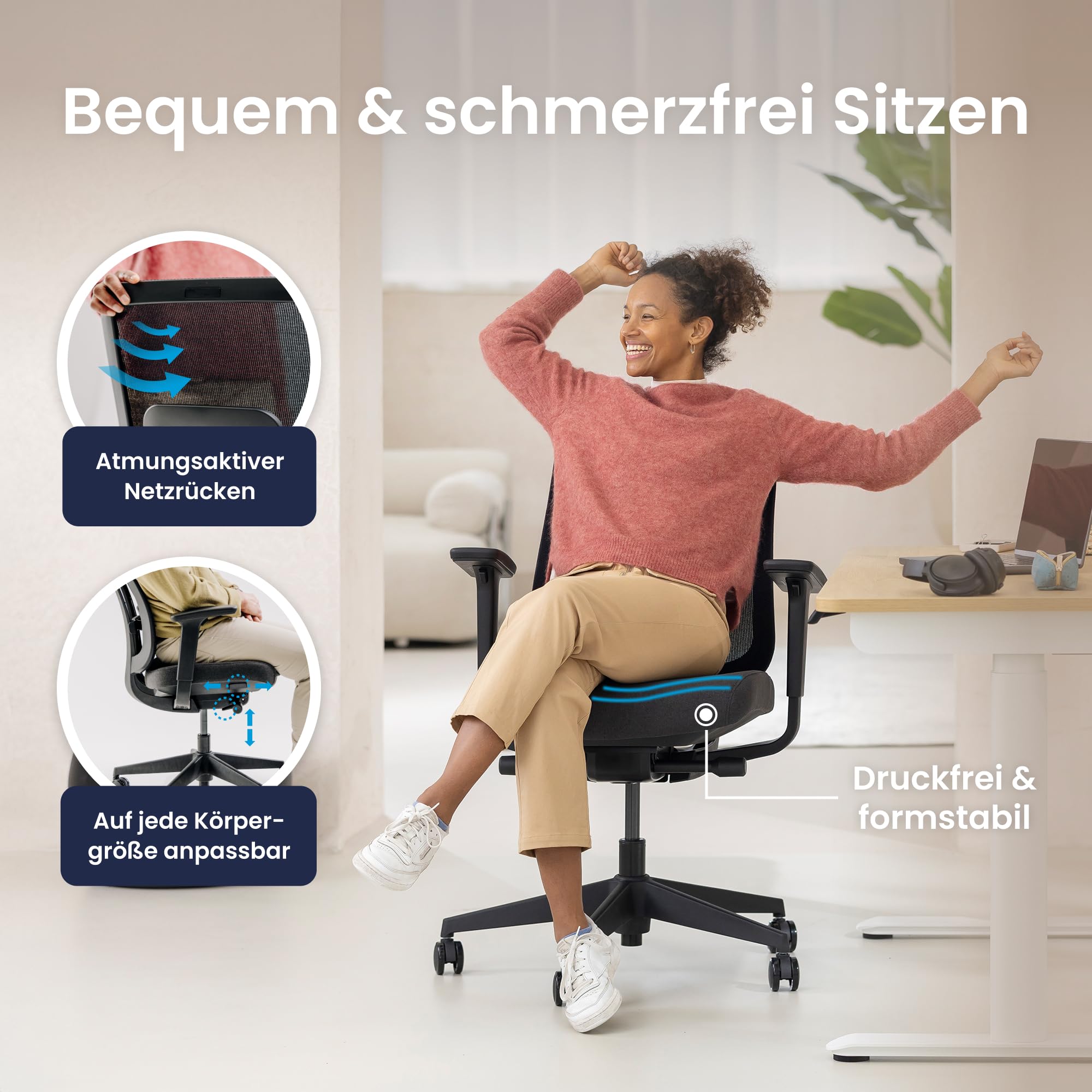 Ergotopia PureBack ergonomischer Bürostuhl – Schreibtischstuhl ergonomisch mit 4D-Armlehnen & Synchronmechanik – Bürostuhl ergonomisch Testsieger – Bequemer Büro Drehstuhl für gesundes Sitzen 3