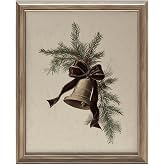 llguiidecal Vintage Christmas Bell Wall Art Print, Rustic Holiday Ornament Painting with Pine Branches and Bow, Antique Christmas Decor Artwork, Farmhouse Winter Wall Print (11X14 Inch-Unframed)