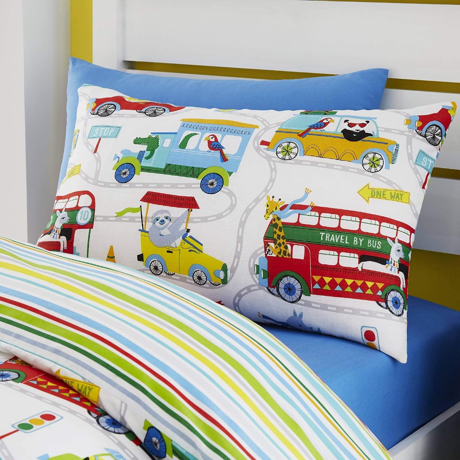 Happy Linen Company Kids Boys Girls Zoo Escape Animals White Reversible Single Bedding Duvet Cover Set - Image 4