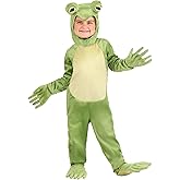 Toddler Boy Deluxe Frog Halloween Costume | Soft Plush Green Jumpsuit, Headpiece, Pair of Mitts and Shoe Covers for Dress-Up